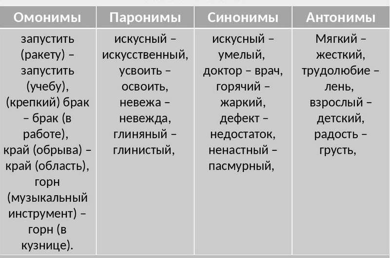 Примеры омонимов: